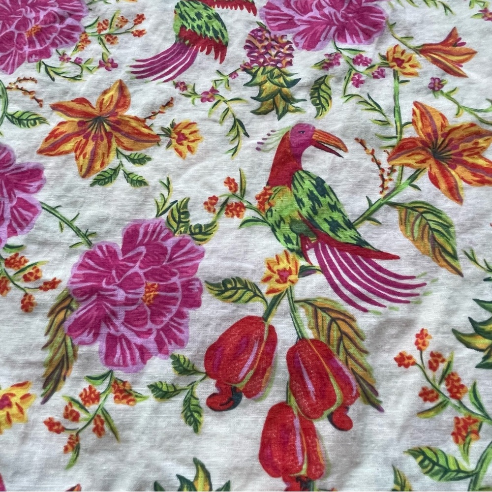 Tropical Floral Top, Flutter Sleeves, Linen Rayon blend - Picture 9 of 9